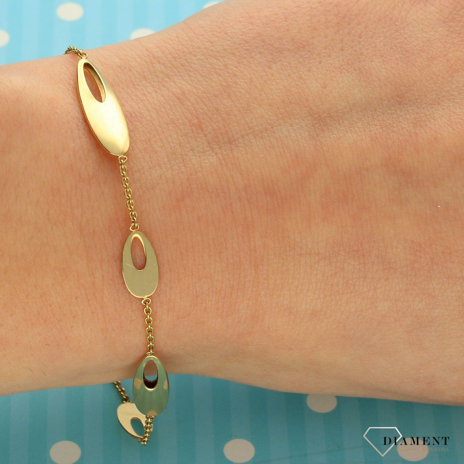 Złota bransoletka DALL'ACQUA GOLD  BOZ95, połączenie łańcuszka oraz wypukłych i płaskich owalnych kształtów..jpg